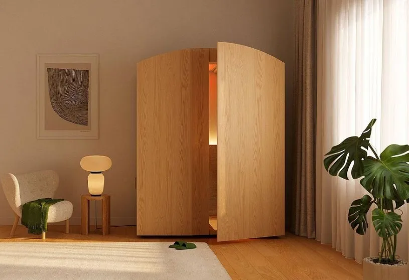 Domáca sauna s tvarom bežnej drevenej skrine