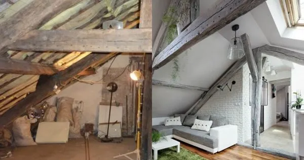 Schátralé francúzske podkrovie premenili na ideálne bývanie. Neuveríte, že je to ten istý priestor!