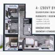 NOVOSTAVBA: 4 izb. byt (98,38 m2) v ŠTANDARDE, +balkón + loggia + garážové státie + pivnica, Košice