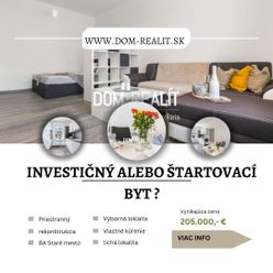 DOM-REALÍT a maklér Vríčanová Veronika Vám ponúka na predaj priestranný 1 izbový byt v Bratislave –