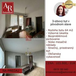 PREDAJ: 3-izbový byt s loggiou ( 64m2 ) v Považskej Bystrici- Rozkvet