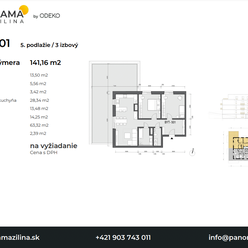 3 izbový byt na najvyššom podlaží s veľkometrážnou 60m² terasou v projekte Panorama Žilina, byt č. 5