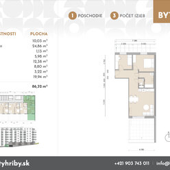 3 izbový byt s južnou 20m² terasou v novostavbe Hríby, (A16)
