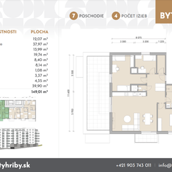 Prémiový 4 izbový byt na 7. podlaží s veľkometrážnou terasou s výhľadom na mesto v novostavbe Hríby,