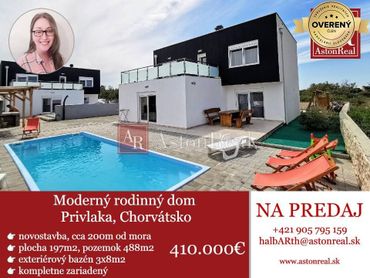 Moderný dom 5+kk, 197m2, bazén, pozemok 488m2, Privlaka, Chorvátsko