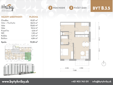 Slnečný 3 izbový byt v novostavbe Hríby, (B35)