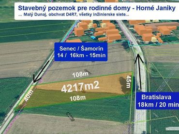 Stavebný pozemok pre rodinné domy - 20km od BA - Horné Janíky - 4217m2 / 82 EUR/m2