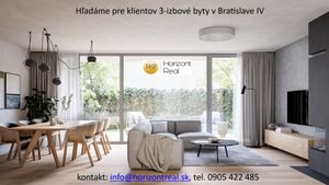 Horizont real hľadá pre klientov 3-izbový byt v Bratislave IV