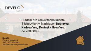 Na kúpu 3 izbový byt (trojizbový), Bratislava - Dúbravka