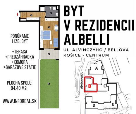 Rezervované: 1 izb. byt (84,40m2) v  ALBELLI, terasa a predzáhradka, centrum Košíc - obrázok