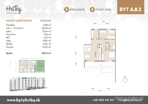 Prémiový 3 izbový byt najvyššom podlaží s priestrannou 15m² terasou v novostavbe Hríby, (A83) - obrázok